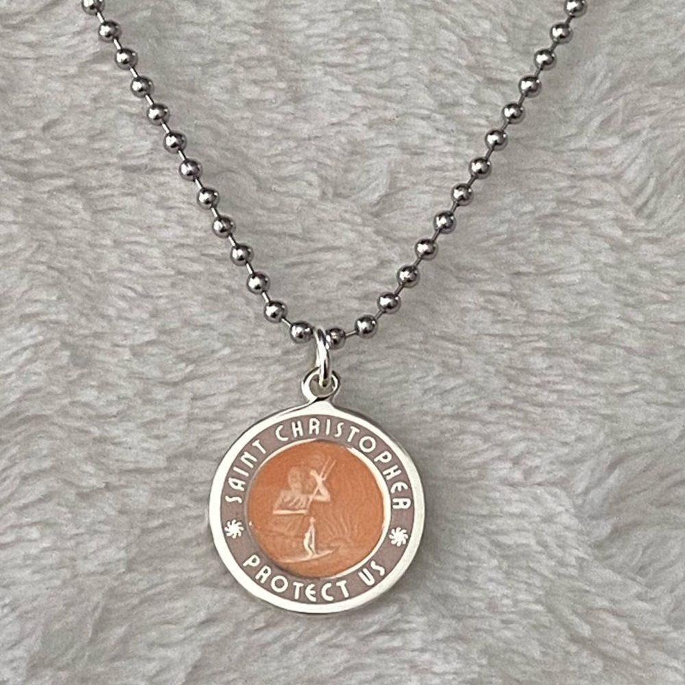 Saint Christopher Necklace‎ Medium Guava Pink Surf Friendship protection